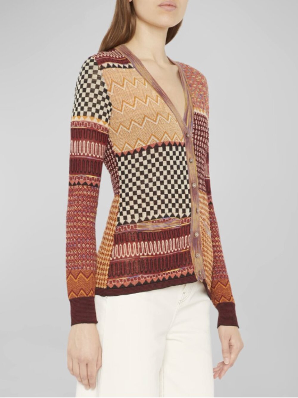 Ulla Johnson Patchwork Jacquard Knit Cardigan Sweater, Size XS ASO Selena Gomez